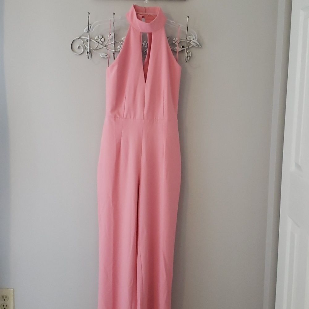 Vesper 247 Jumpsuit Pink Choker Collar Sleeveless Wide Leg Silky sz 6 long